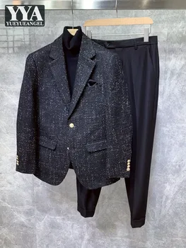Высококачественный осенний мужской толстый блейзер, куртка, комплект из двух предметов, деловой деловой деловой костюм, подходящие наряды, приталенное свадебное платье, костюм