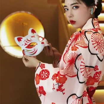 2023 Японское женское кимоно с красным банным халатом с цветочным принтом Obi, Юката Хаори, костюм для косплея, одежда для фотосъемки выступлений