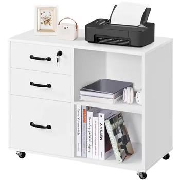 Мобильный картотечный шкаф SmileMart в винтажном стиле с 3 ящиками для дома и офиса, белый