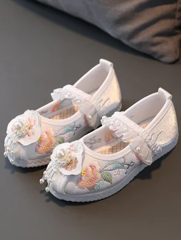 Обувь из ткани с вышивкой для девочек, изысканные кружевные туфли в традиционном стиле, обувь китайского древнего дизайнера Hanfu