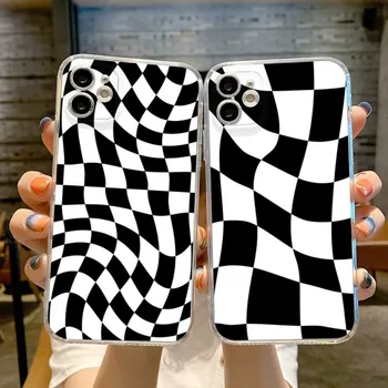 Для iPhone 13 Crazy Checkers Черный Чехол Для Телефона iPhone 14 13 12 11 Pro 7 8 14 Plus X 13 Pro MAX XR XS MINI Прозрачные Чехлы