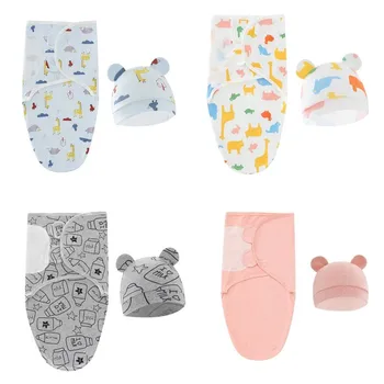Хлопчатобумажное Пеленальное одеяло для новорожденных, комплект шапочек для обертывания, Детское Постельное Белье, Одеяла, Спальный мешок для младенцев