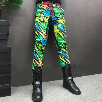Абстрактный художественный цветной рисунок в виде каракулей, геометрический узор, брюки для костюма, хип-хоп Певец, ди-джей, мужские повседневные брюки