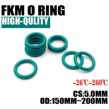 Уплотнительное кольцо из фторкаучука 2шт FKM Толщина Уплотнительных прокладок CS 5 мм OD 150 ~ 200 мм Изоляционное масло Высокая Термостойкость Зеленый