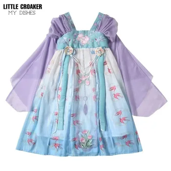 Костюм кимоно для девочек на Хэллоуин, цельнокроеное платье для девочек, детское платье Hanfu для косплея, платье Hanfu для маленьких девочек