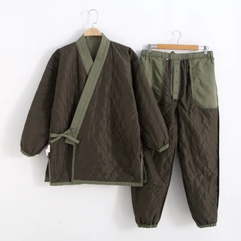 Мужские стеганые хлопковые брюки с длинным рукавом, кимоно, плотный комплект рабочей одежды, осенне-зимняя домашняя одежда из японского хлопка