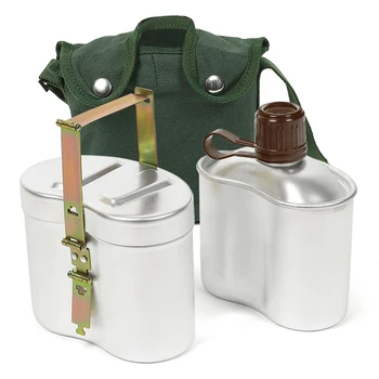 Портативный алюминиевый столовый набор с чашкой и крышкой Набор посуды для кемпинга на открытом воздухе для походов, походов с рюкзаком, пикника