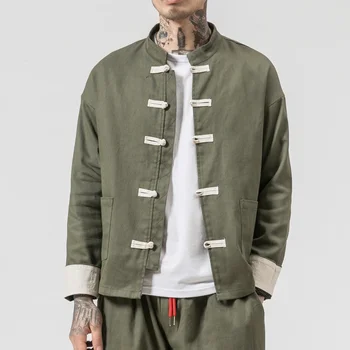 Мужской пиджак Tang, 4 цвета, свободное пальто большого размера в китайском стиле, модный костюм Hanfu из хлопка и льна в стиле ретро, повседневная одежда на пуговицах