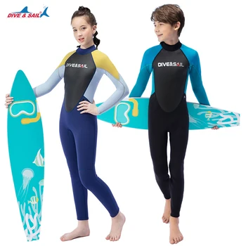 Детский гидрокостюм из неопрена толщиной 2,5 мм, цельный для защиты от солнца с длинными рукавами и теплый молодежный купальник для подводного плавания и серфинга