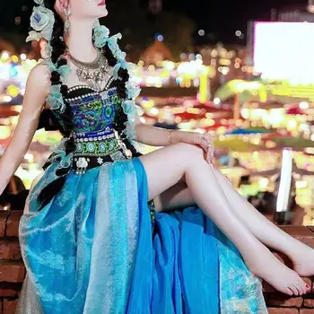 2023 Новое платье принцессы Хани с вышивкой на груди, свежее и изысканное длинное платье с темпераментом