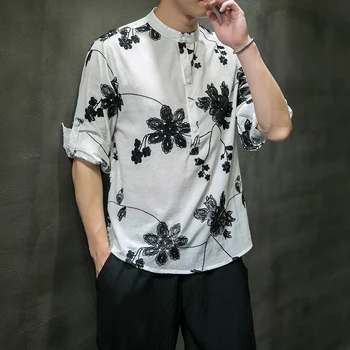 Высококачественная мужская летняя хлопчатобумажная льняная рубашка Sinicism Традиционная Ретро Простая белая рубашка с вышивкой Hanfu для мужчин, одежда Дзен