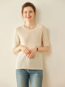 Модный качественный Весенне-осенний 100% Кашемировый свитер Женский пуловер с круглым вырезом, открытая рубашка, вязаные топы, одежда