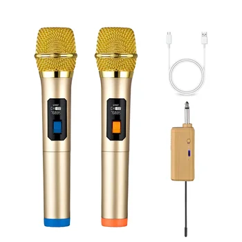 Беспроводной микрофон UHF Двойная беспроводная динамическая микрофонная система с перезаряжаемым приемником для караоке-пения Dj-микрофон
