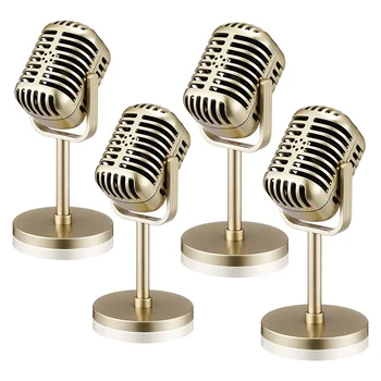 4шт Ретро-реквизит для микрофона, модель винтажного микрофона, антикварный игрушечный микрофон, декор для сцены, золотой