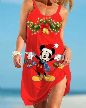 Рождественский принт с Микки и Минни Диснея, модное женское пляжное платье, Летнее женское вечернее платье, платье для выпускного вечера, Элегантная роскошная юбка