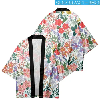 Модное Пляжное Японское Кимоно с цветочным принтом, Кардиган, рубашка Юката, Летние повседневные женские топы Haori