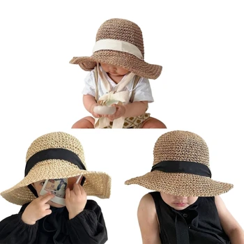 Летняя шляпа, соломенная тканая кепка, пляжные шляпы от солнца для новорожденных малышей, реквизит для фотосъемки
