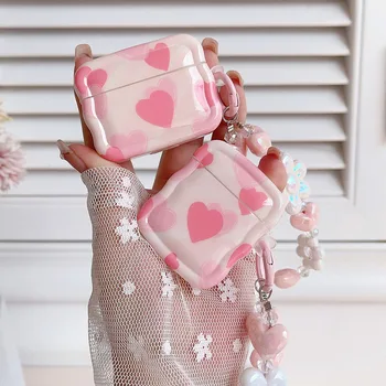 Розовый Чехол Для наушников Love Heart Girl Для Airpods 1 2 3 Футляра-коробки С Милым Цветочным Кулоном, Браслет-Цепочка Для Apple Airpods Pro 2 Funda