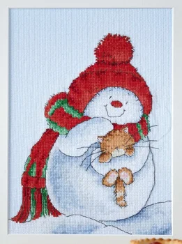 Снеговик и кошка высшего качества, красивый набор для вышивания крестиком, таблица размеров, измерение высоты