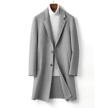 Зимнее пальто в деловом стиле, повседневное мужское приталенное универсальное пальто средней длины