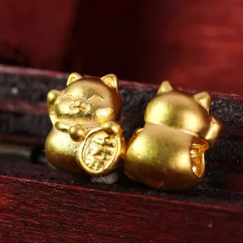 1шт из чистого желтого золота 999 пробы 24 Карат, Мужская и женская подвеска Lucky Fortune Cat весом 0,1-0,2 г