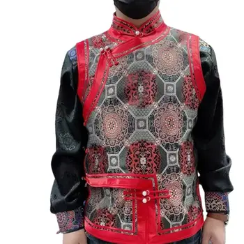 Монгольский жилет Мужская этническая одежда Топ Утолщенный Ручной работы на заказ с подкладкой