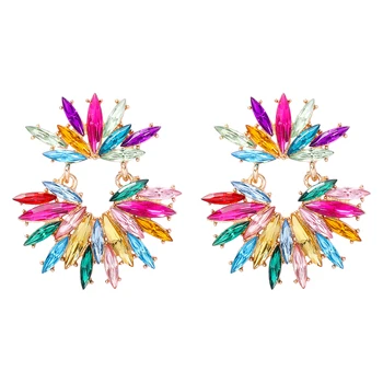 Преувеличенные многоцветные серьги с блестящими кристаллами для женщин, высококачественные украшения со стразами, роскошные аксессуары для свадебной вечеринки.