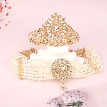 Женский ювелирный набор Алжир Свадебные украшения Свадебная Корона Диадема Бусы Ожерелье Шейная цепочка Элегантные женские ожерелья Роскошного качества