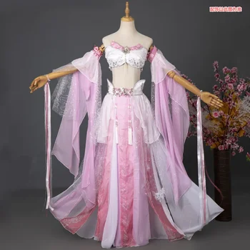 Ruoshuifang Feitian Hanfu Улучшенный костюм феи, Древнее танцевальное платье, Розовая сценическая фреска, шарф, комплект женского платья, сексуальное милое платье