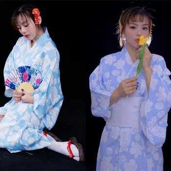 Женское кимоно в японском стиле с белым цветочным принтом Obi, женское платье-юката для выступлений гейш, уличная одежда для фестивалей для взрослых