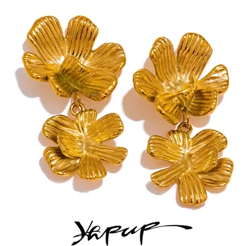 Yhpup Новые серьги-капли из нержавеющей стали золотого цвета с металлической текстурой, модные украшения для ушей, праздничный подарок, бижутерия