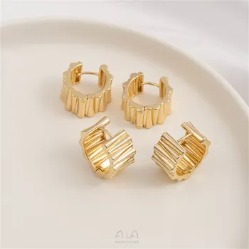 Плиссированные серьги-кольца из 14-каратного золота в металлической оправе, высококачественная пряжка во французском стиле, стильная легкая роскошная модная серьга
