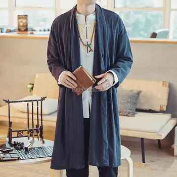 2023 мужская одежда в китайском стиле длинное льняное пальто в китайском стиле ретро стиль танский костюм даосский халат hanfu длинная рубашка пальто w43