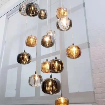 Современная хрустальная светодиодная люстра для лестничной клетки, гостиной, подвесных светильников с длинным хрустальным шаром, внутренних кухонных островных светильников.