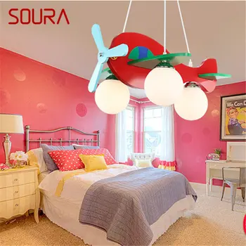 Подвесной светильник SOURA для детского самолета, Винтажный светодиодный креативный мультяшный красный Модный для декора Детской спальни Детского сада