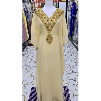 Кафтан с V-образным вырезом, Марокканский кафтан из Дубая, необычное длинное платье из хрусталя, расшитое бисером