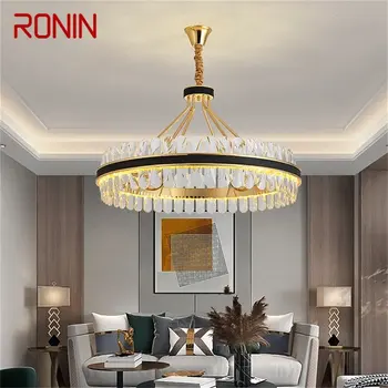 Хрустальная подвесная люстра RONIN, домашний кожаный круглый светильник в стиле постмодерн для гостиной-столовой