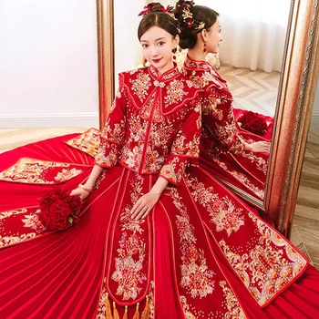 Свадебные платья Красной невесты в китайском стиле для женщин, традиционный костюм Ханфу, большие размеры, Чонсам 4xl 5xl 6xl