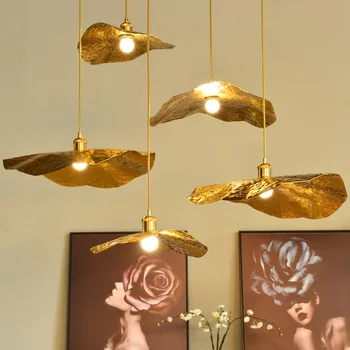 Nordic Creative Lotus Leaf Подвесной светильник Дизайнерский Медный подвесной светильник для декора гостиной, спальни, светильников