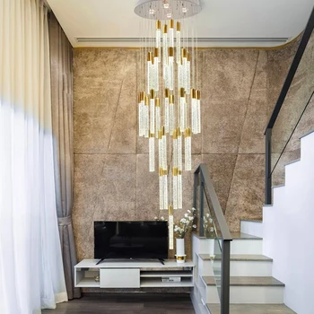 Современное украшение дома, хрустальная люстра, подвесной светильник для лестницы, подвесные светильники для гостиной, внутреннее освещение