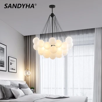 Люстра SANDYHA Современный стеклянный шар для столовой, гостиной, матовой комнаты, подвесной светильник для детской спальни, потолочный золотисто-черный светильник