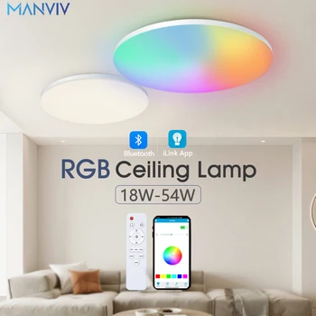 Потолочный светильник MANVIV Smart RGB 36 Вт 54 Вт Приложение Bluetooth с дистанционной регулировкой яркости 220 В Светодиодные фонари Спальня Гостиная Домашний декор