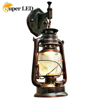 Водонепроницаемый декоративный садовый настенный светильник, винтажный лофт, железный керосиновый настенный светильник для улицы, ретро Классическая керосиновая лампа E27