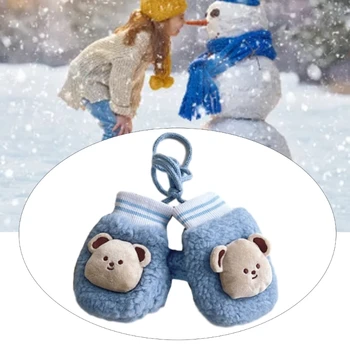Детские зимние перчатки без пальцев, перчатки с рисунком медведя, шейный ремешок для удобной переноски на свежем воздухе и в путешествиях