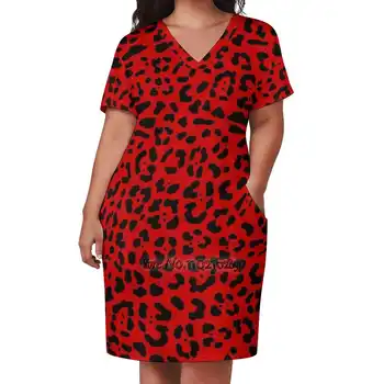 Панк-красная Элегантная модная юбка трапециевидной формы с V-образным вырезом, удобное высококачественное женское платье, Леопардовая Кошачья кровь, Дикий Мех