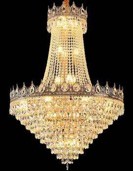 Хрустальная люстра Французской Империи, современные Золотые хрустальные люстры, Круглые Большие Подвесные светильники с высоким потолком