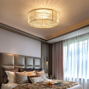 Современный хрустальный круглый потолочный светильник Fss, золотая светодиодная лампа для гостиной, спальни, Простые дизайнерские домашние светильники, внутреннее освещение
