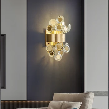 Новое современное настенное бра для спальни, настенные светильники из матового золота и хрусталя, украшение дома, светодиодные настенные светильники cristal