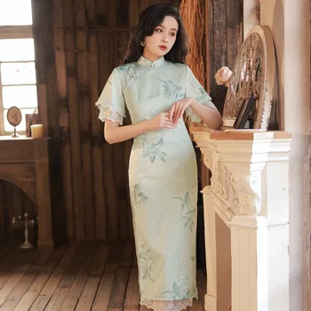 Китайское Традиционное Платье Чонсам Темперамент Элегантный Стиль Молодой Леди Улучшенный Большой Цветок Ципао Весна 2023 Новая Повседневная Одежда