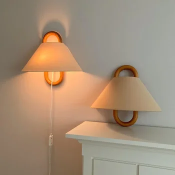 Винтажный настенный светильник из массива дерева, абажур из ткани из бука, прикроватная тумбочка для спальни, атмосферная лампа для гостиной, лампа для украшения отеля